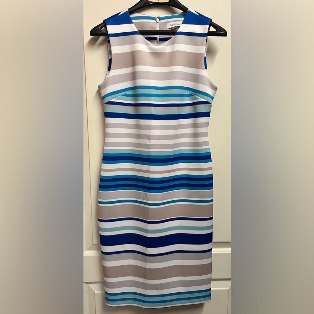 Calvin Klein blue and beige dress